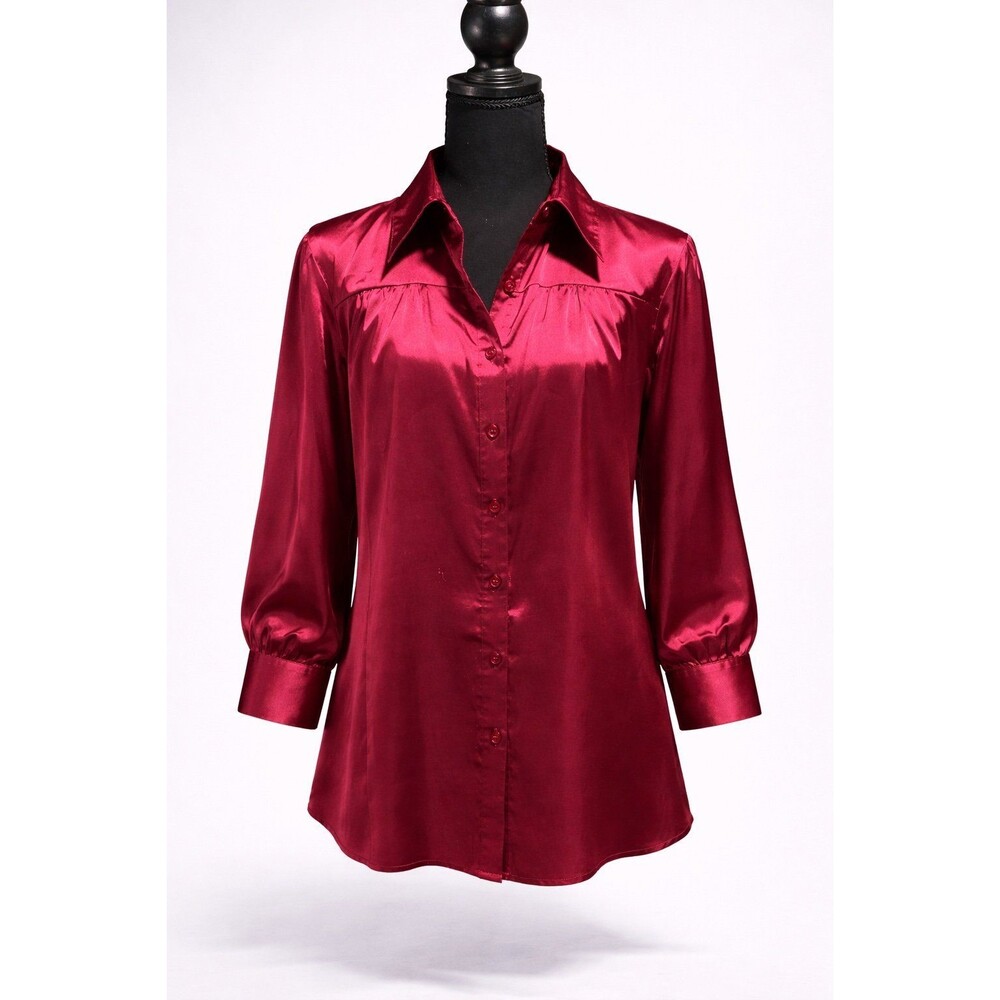 AB Studio Satin Blouse Size Large Burgundy